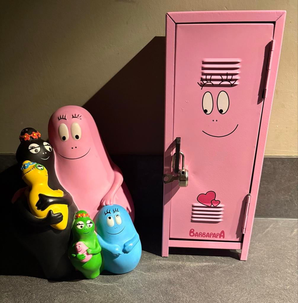 Zeldzaam Barbapapa kluisje met vintage spaarpot, Verzamelen, Spaarpotten, Gebruikt, Strip- of Tekenfilmfiguur, Metaal of Blik