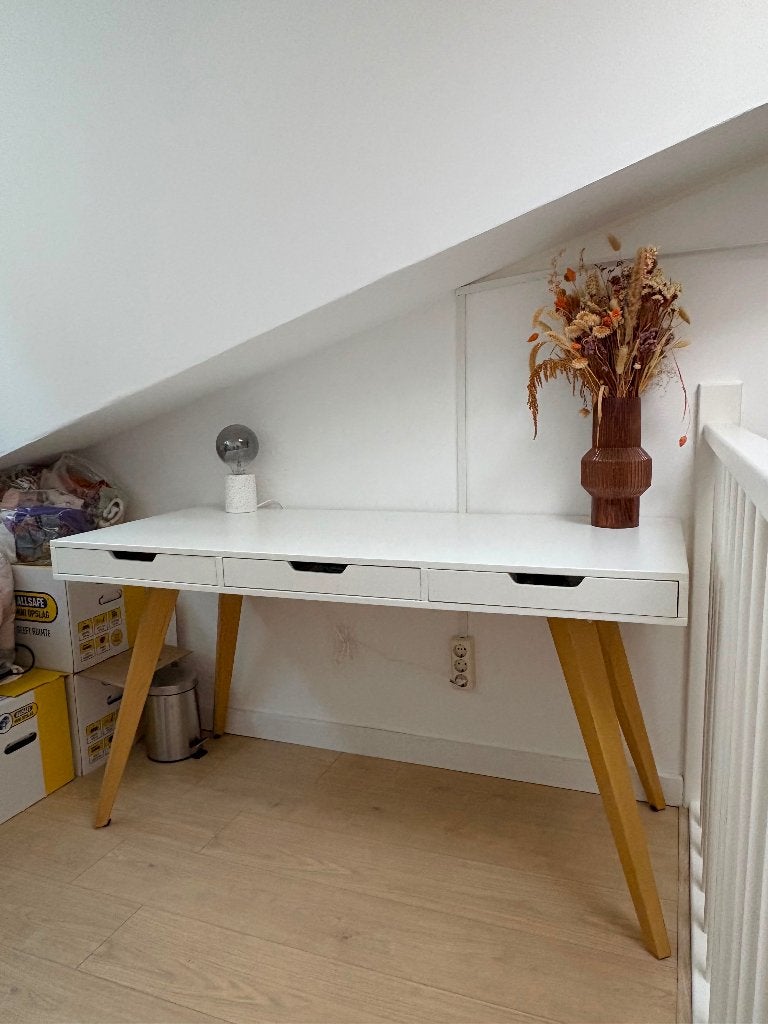 Wit bureau met 3 lades, Ophalen, Gebruikt, Hout, Schoolbureau