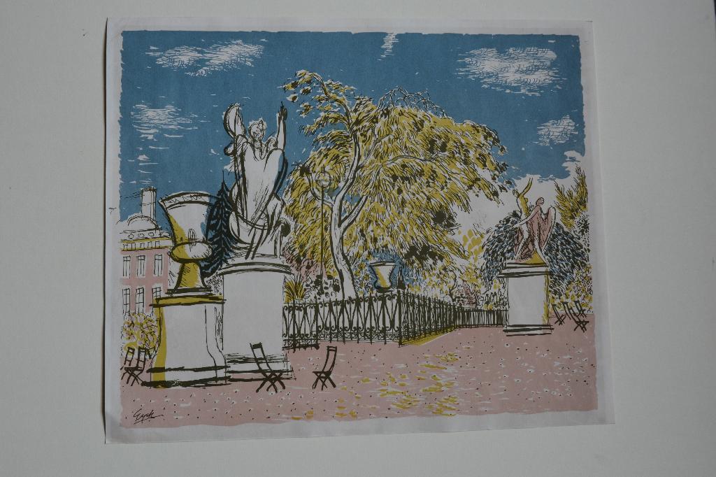 CHARLES EYCK PARIJS JARDIN dU LUXEMBOURG Litho 1947 SP6, Antiek en Kunst, Verzenden, Origineel, Architectuur, 42 cm
