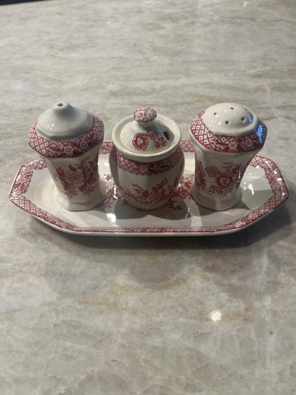 Mason's Pink Stratford Peper, Zout & Mosterd Set, Ophalen