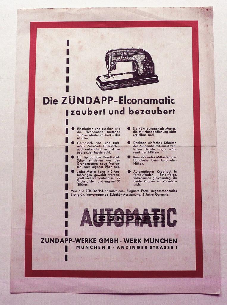 Zündapp "Advertentiedienst" Naaimachines, Verzenden