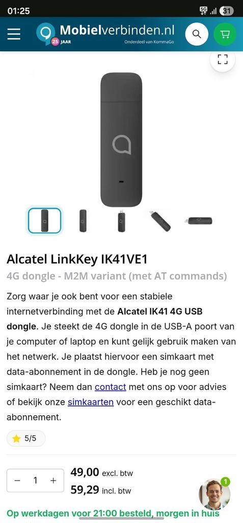 Alcatel 4G usb dongle, Ophalen of Verzenden, Zo goed als nieuw, Alcatel (TCL), 128 GB