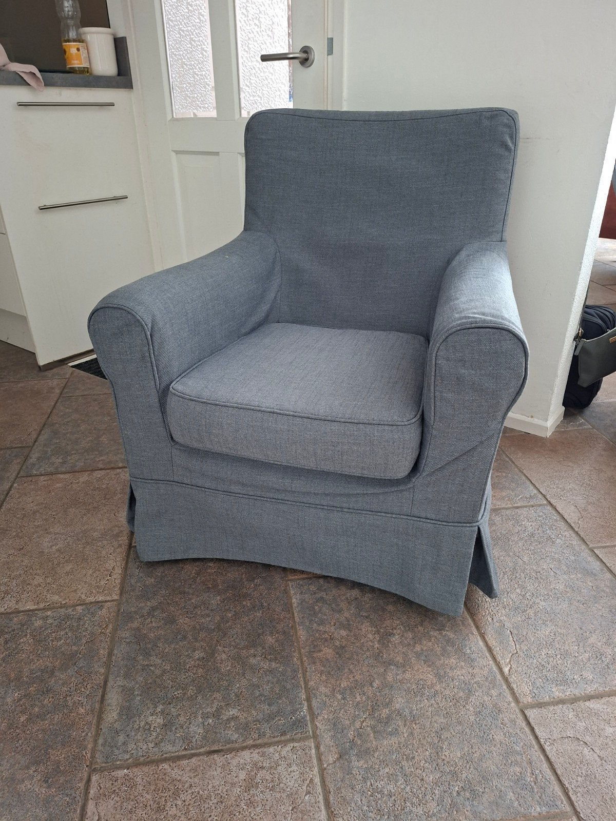 Ikea Ektorp fauteuil met grijze bekleding, Huis en Inrichting, Fauteuils, Ophalen, Gebruikt, Klassiek, Comfortabel, 75 tot 100 cm
