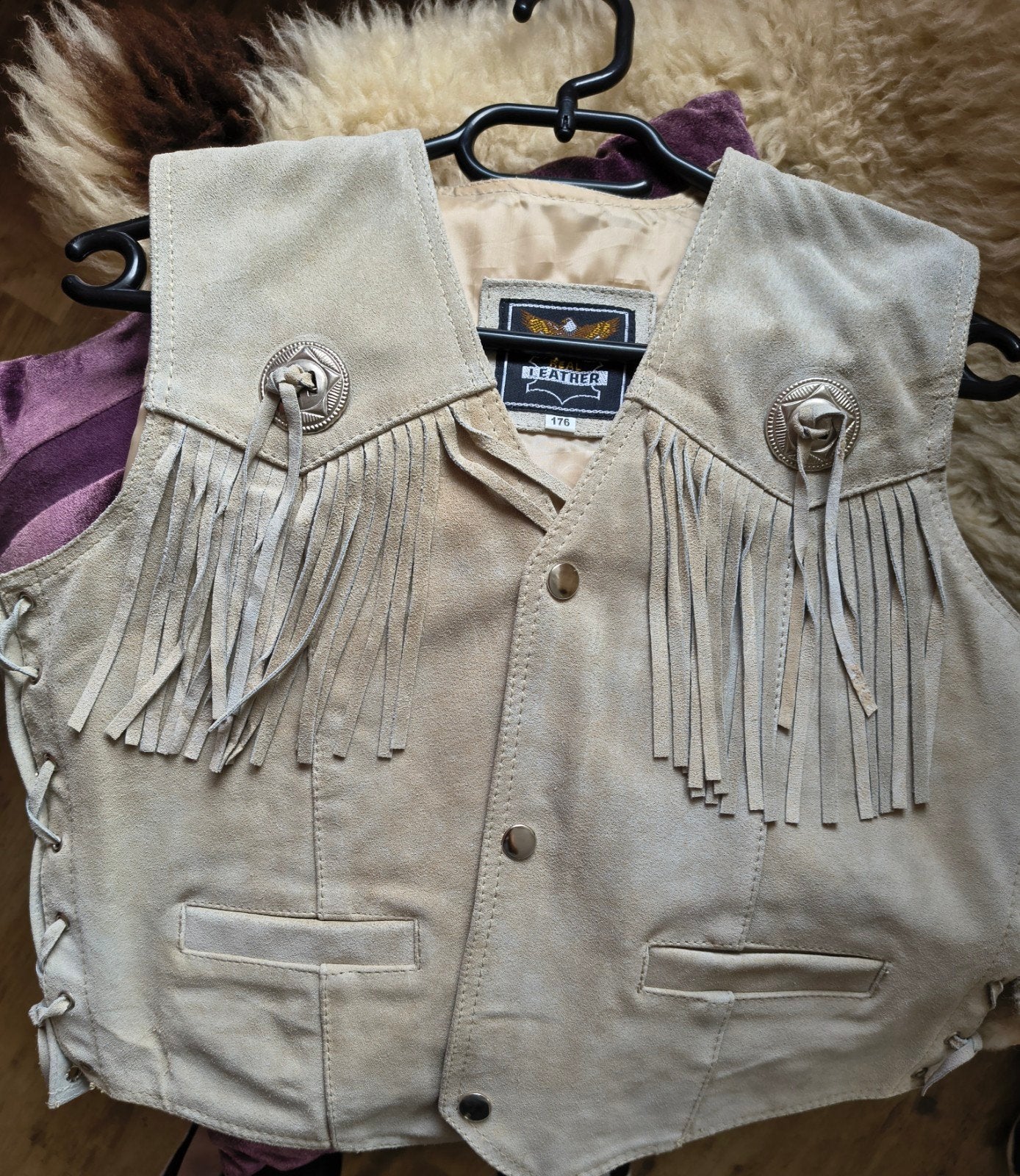 Unisex suède western gilet met franjes - Maat S, Verzenden, Zo goed als nieuw