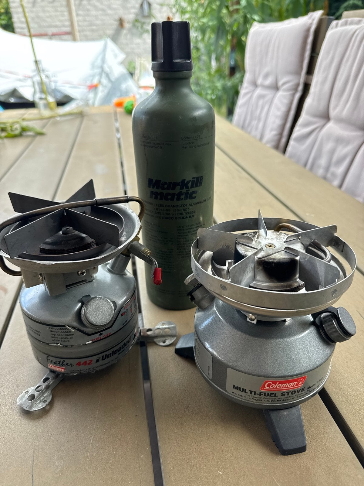 Coleman Benzinebranders (2 stuks) met brandstoffles, Caravans en Kamperen, Ophalen of Verzenden, Gebruikt