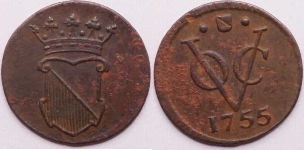 Halve duit 1755, VOC, provincie Utrecht, Ophalen of Verzenden, Vóór koninkrijk, Overige waardes, Losse munt