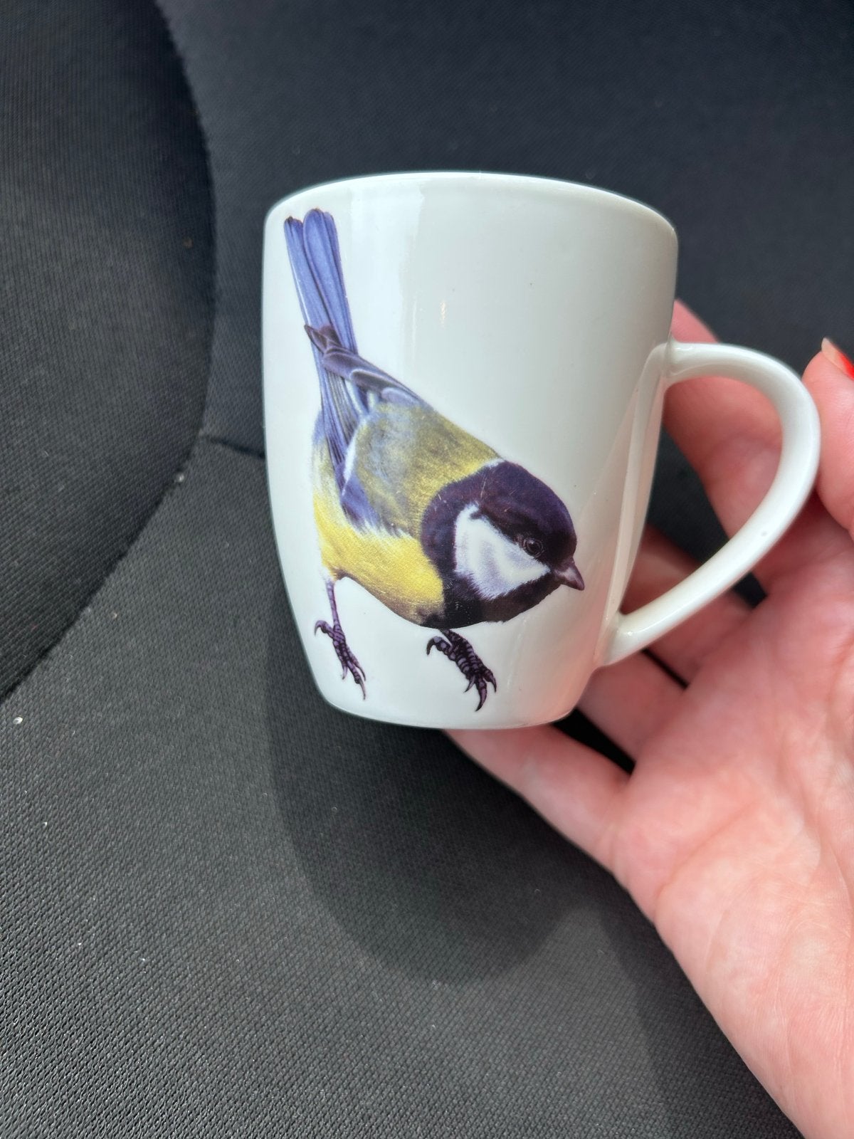 Mok met vogelprint Pimpelmees koolmees kopje, Huis en Inrichting, Keuken | Servies, Keramiek, Zo goed als nieuw, Modern, Mok