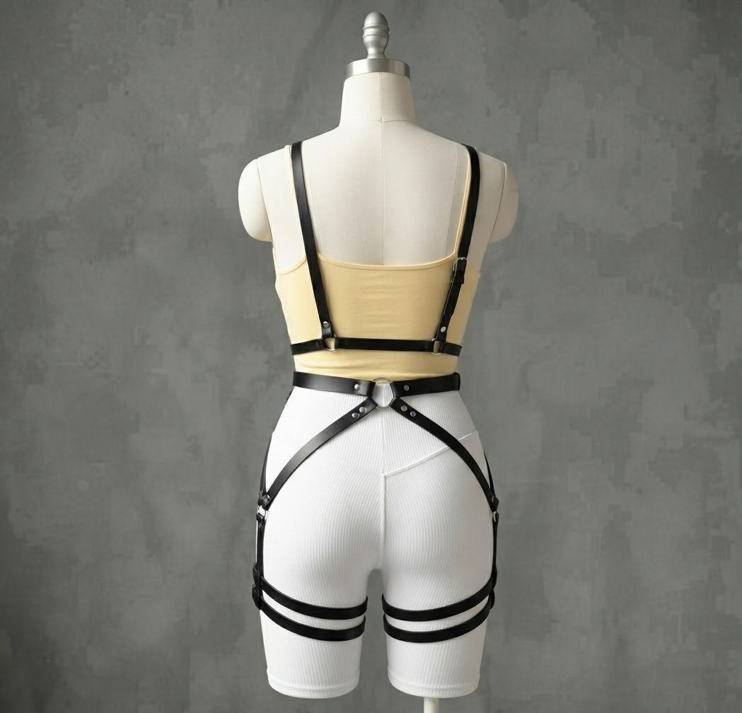 Zwarte PU Leren Body Harness Set bdsm punk rave gothic rock, Nobro, Ophalen of Verzenden, Zwart, Overige typen