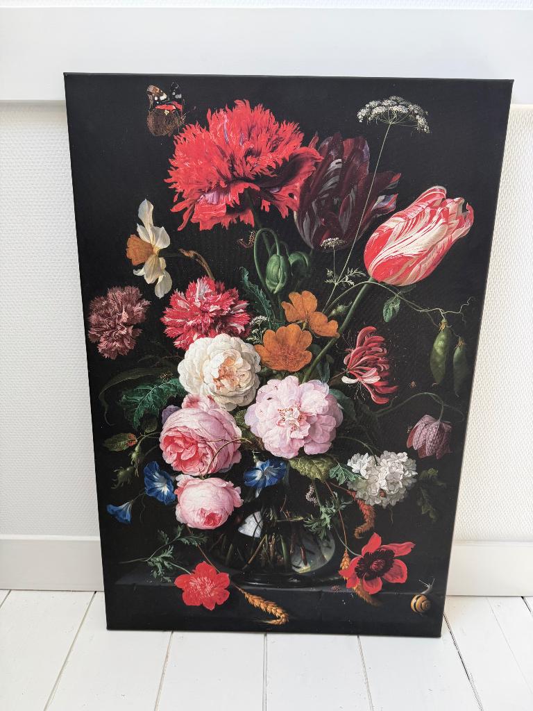 Canvas schilderij stilleven bloemen zwart, Huis en Inrichting, Woonaccessoires | Schilderijen, Tekeningen en Foto's, Ophalen, Zo goed als nieuw