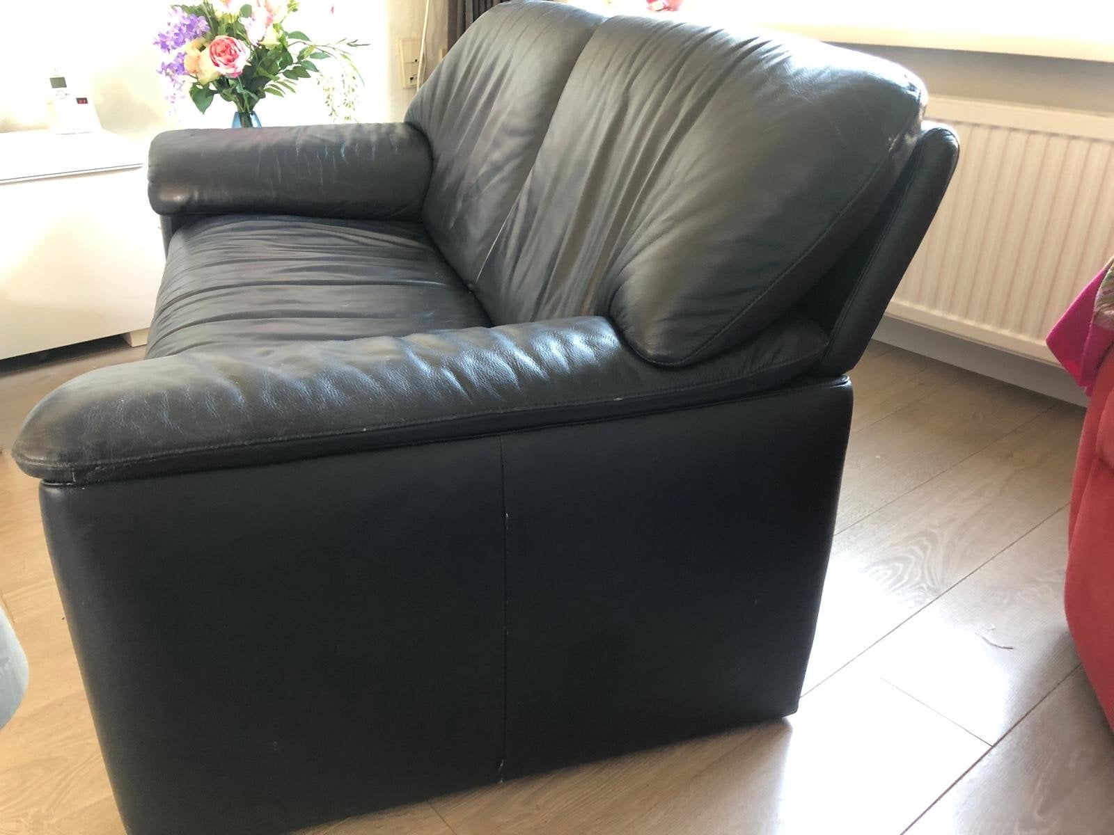 Banken leer donker blauw 2 zits Jori, Huis en Inrichting, Ophalen, Gebruikt, Tweepersoons, Leer