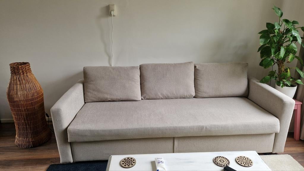 Ikea slaapbank 3 zits tweepersoonsbed, Ophalen, Zo goed als nieuw, Tweepersoons, Beige