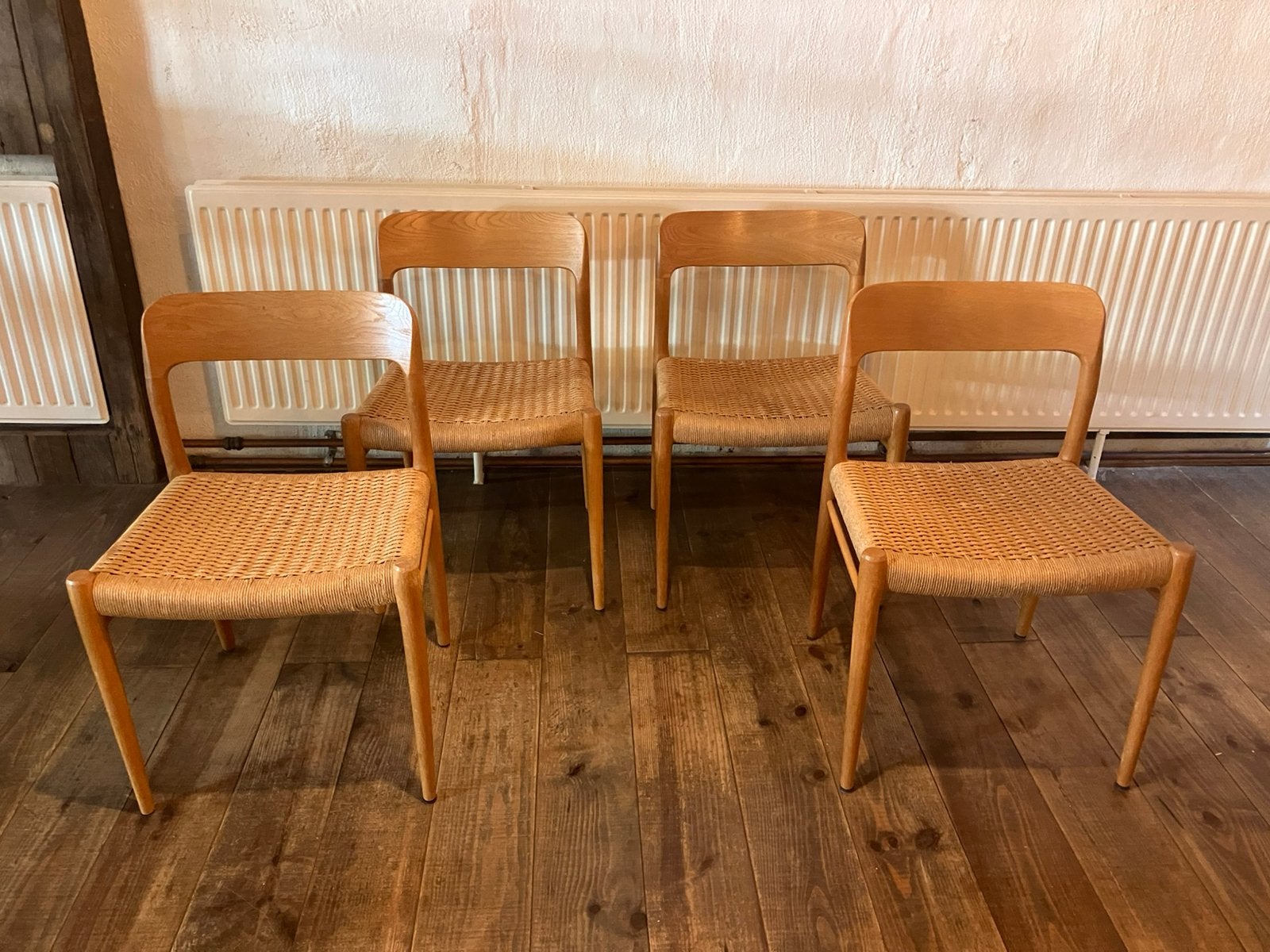 4x Niels Moller stoel nr 75, Huis en Inrichting, Stoelen, Ophalen, Gebruikt, Bruin, Vier
