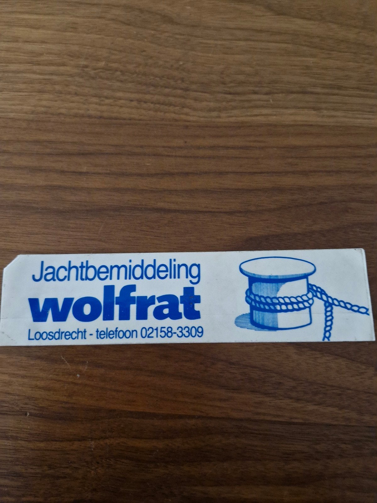 1091 Sticker Jachtbemiddeling Wolfrat Loosdrecht 20x5 cm, Ophalen of Verzenden, Gebruikt, Overige typen