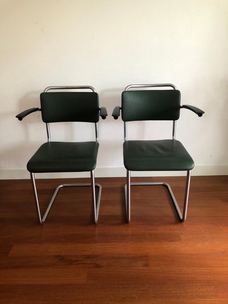 Set van 2 Gispen model 201 dutch design stoelen - mat chroom, Ophalen, Gebruikt, Twee, Overige kleuren