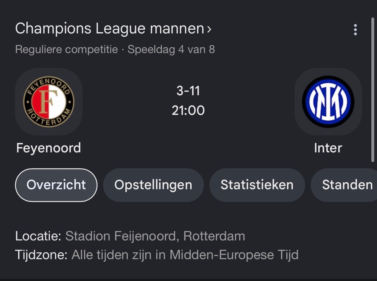 Ticket Feyenoord - Inter 3 november 2026, Eén persoon, November
