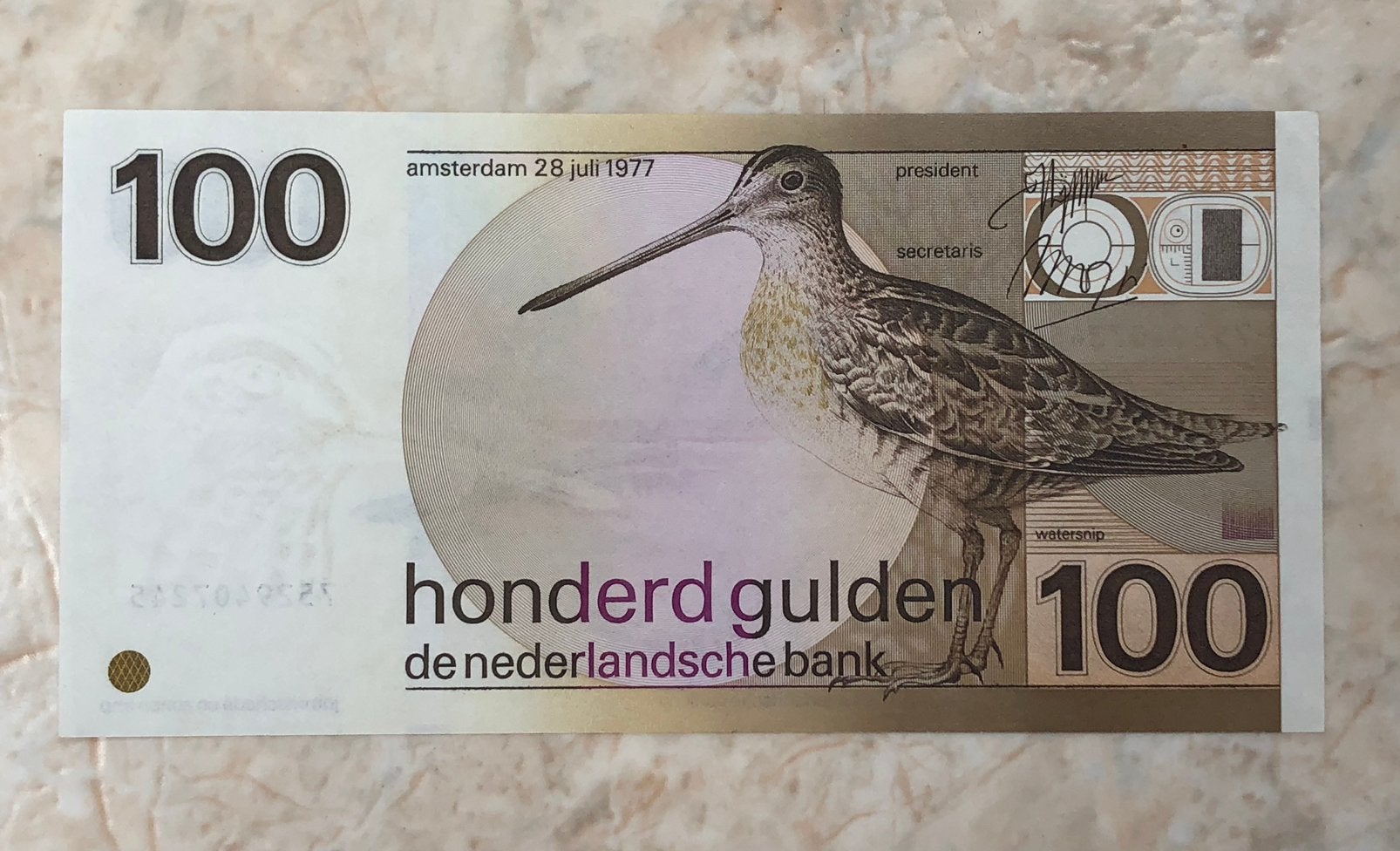 100 gulden 1977, Snip., Postzegels en Munten, Verzenden, 100 gulden, Los biljet