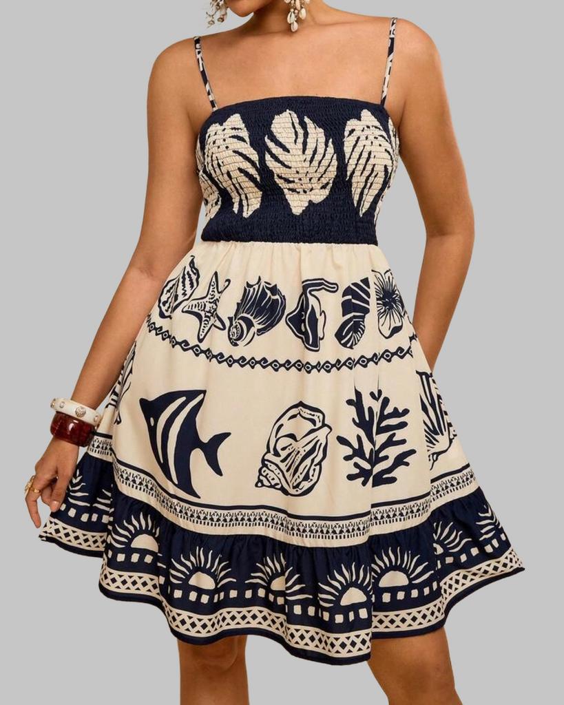Zomerse Strapless Jurk met Zeeleven Print (44-52), Verzenden, Nieuw, Blauw, Jurk