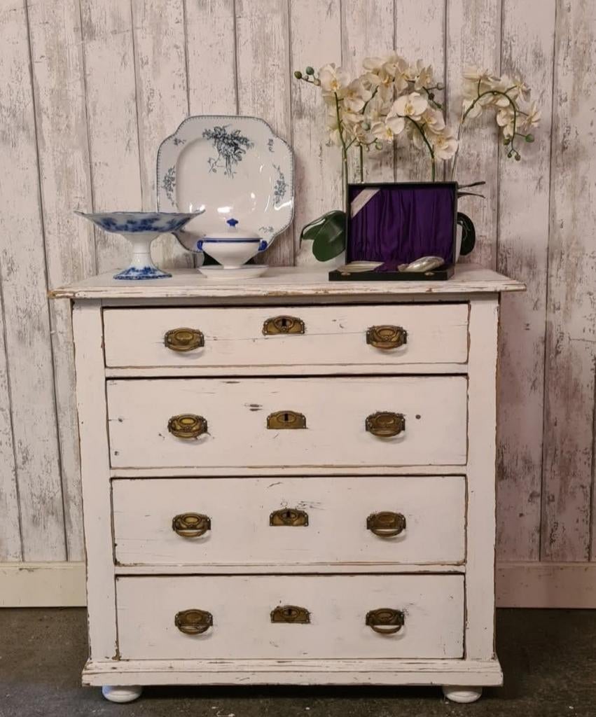 Hoge commode met 4 laden, Huis en Inrichting, Kasten | Ladekasten, Ophalen, Gebruikt, 50 tot 100 cm, 3 of 4 laden