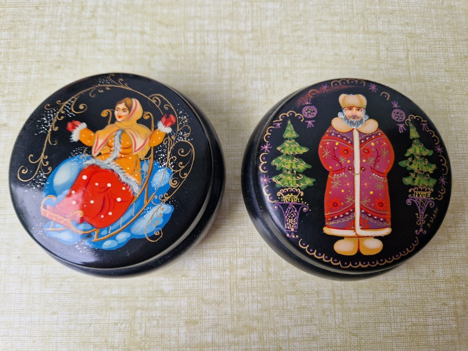 Vintage Russische lakwerk doosjes folklore handpainted, Ophalen of Verzenden