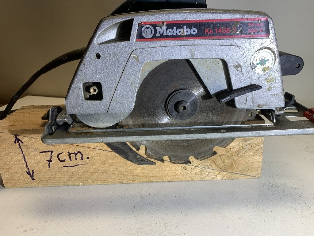 Grote Metabo zaagmachine zaagt 7cm diep, Ophalen, Gebruikt, Cirkelzaag, 70 mm of meer
