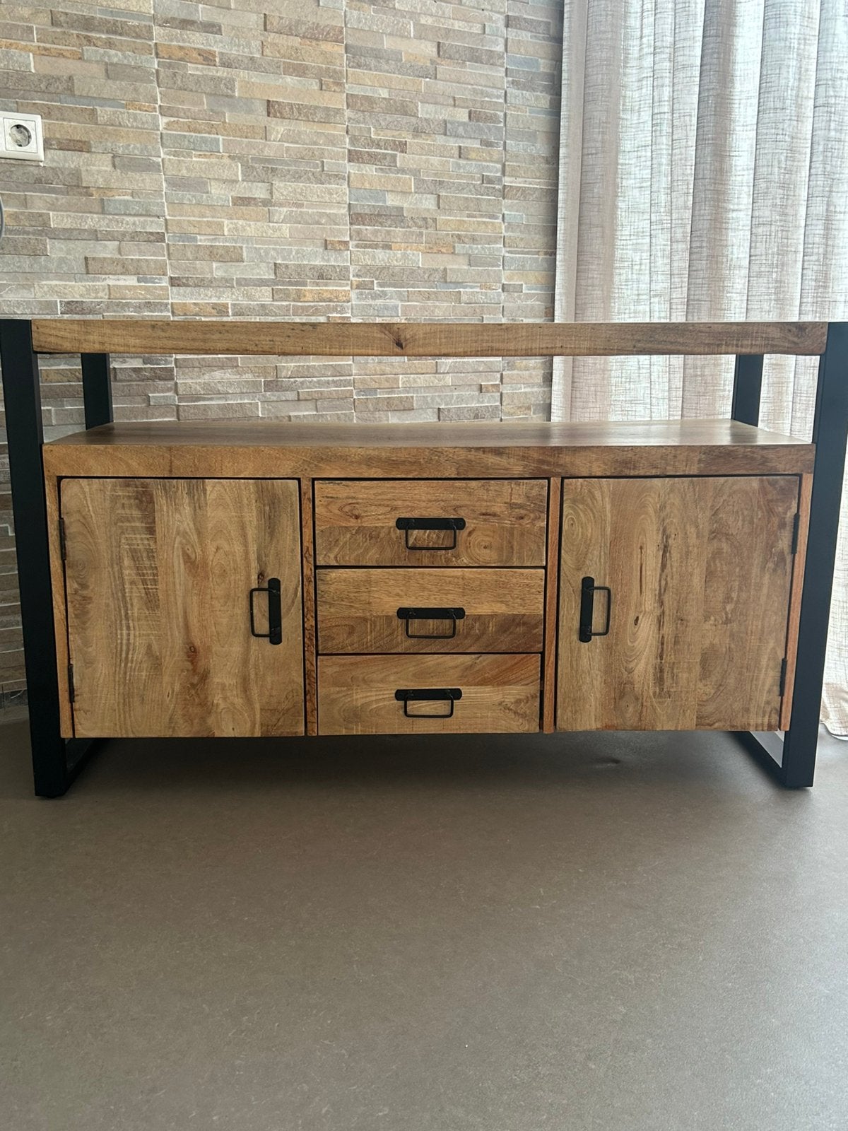 Mangohout tv-kast/eettafel en 6 stoelen, Huis en Inrichting, Ophalen, Zo goed als nieuw, Rechthoekig, 50 tot 100 cm