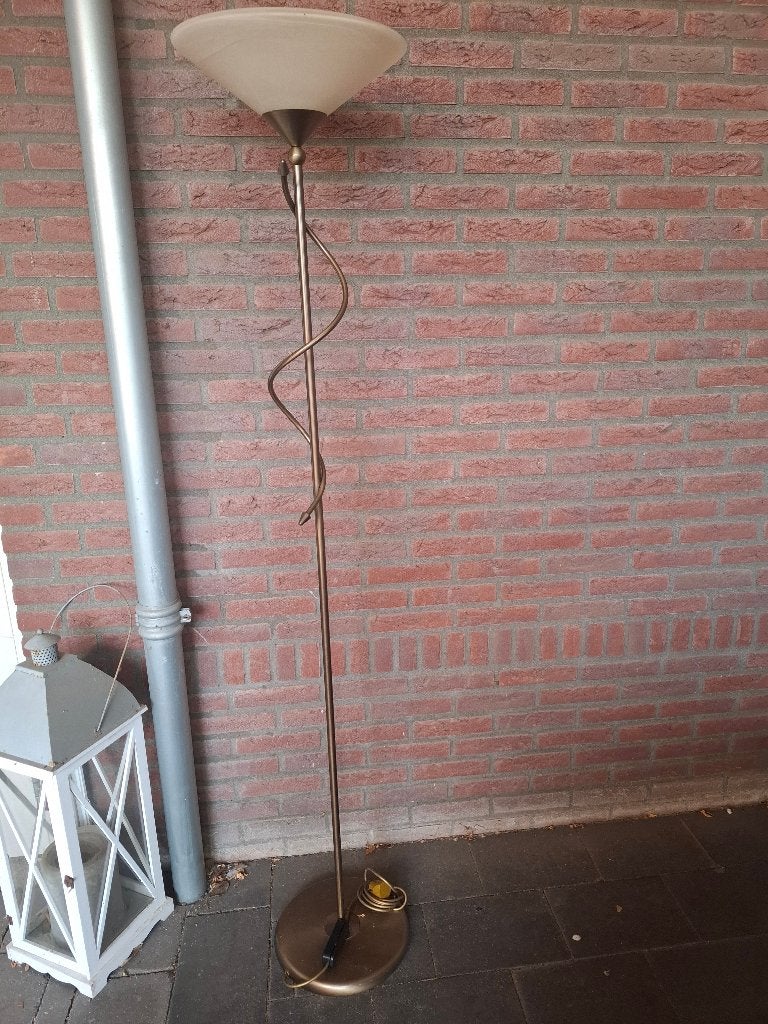 Stalamp brons met beige kap, Ophalen, Gebruikt, Klassiek, E27 (groot)