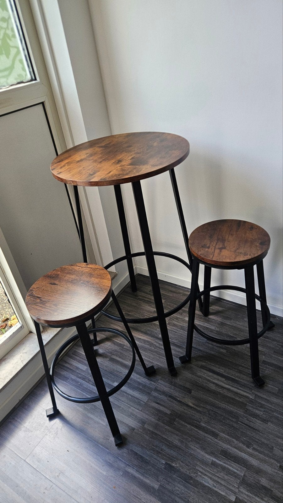 Bartafel met 2 krukken - industrieel design, Huis en Inrichting, Ophalen, Met voetsteun, Zo goed als nieuw, 90 cm of meer