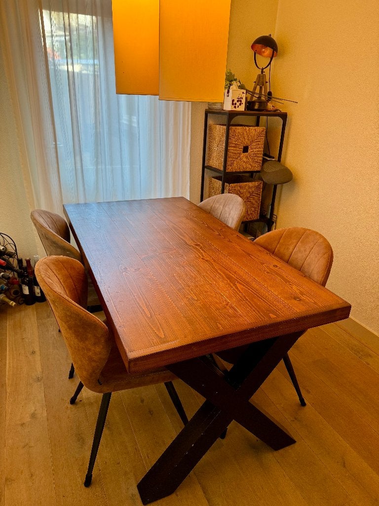 Eetkamertafel 160x85; 77cm hoog met houten zwarte X poten, Ophalen, Gebruikt, 50 tot 100 cm, 150 tot 200 cm
