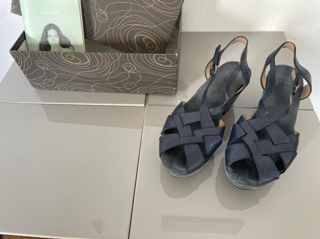 Homers - sleehak sandalen - leer - blauw mt 38, Blauw, Zo goed als nieuw, Sandalen of Muiltjes, Ophalen of Verzenden