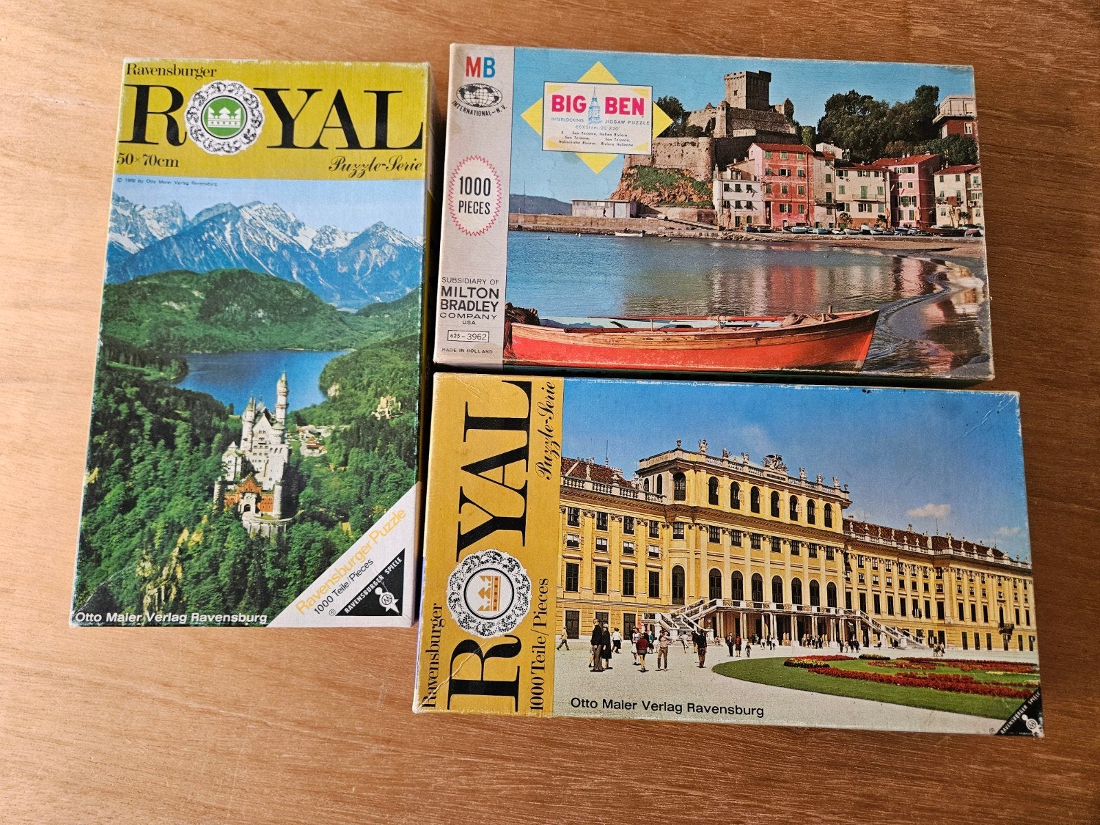 3 Legpuzzels: Ravensburger Royal & MB Big Ben (1000 stukjes), Ophalen, 500 t/m 1500 stukjes, Gebruikt, Legpuzzel