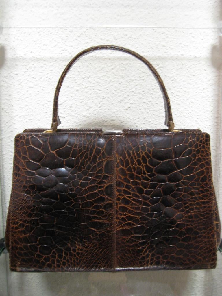 Vintage schildpad leder tas, Ophalen, Gebruikt, Bruin, Handtas