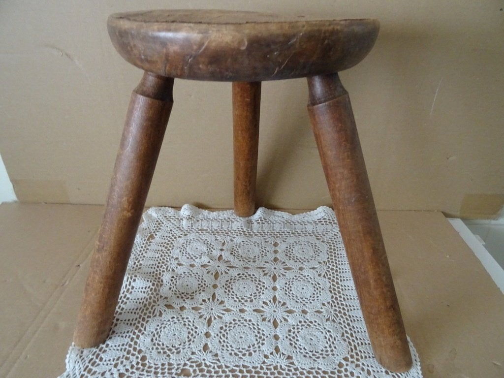 Antiek houten melkkrukje driepoot 30cm antieke melkkruk 1920, Ophalen of Verzenden