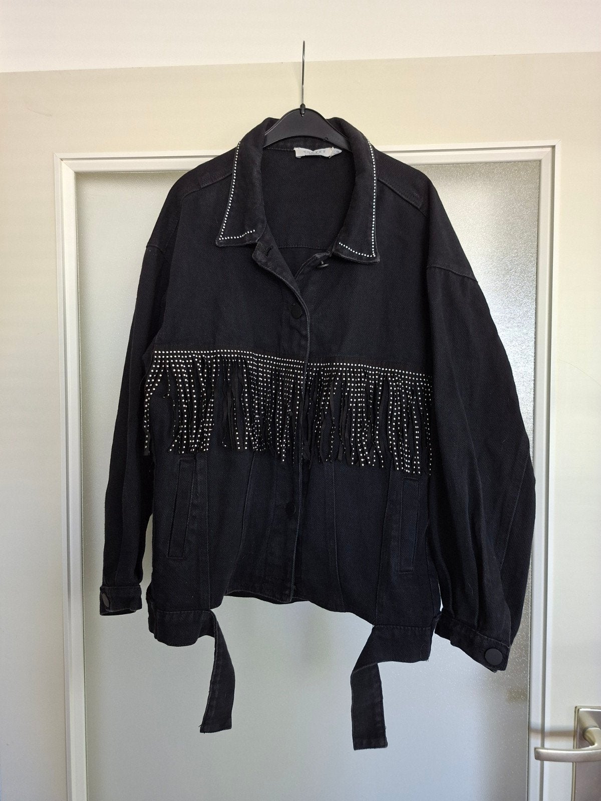 Costes Rebel spijkerjack met franjes en studs, maat M, Zwart, Zo goed als nieuw, Costes Rebel, Ophalen