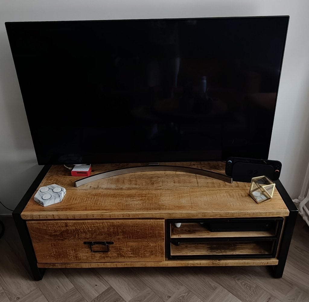 Mangohouten TV-meubel (130x45x46 Haco), Gebruikt, Minder dan 100 cm, 25 tot 50 cm, Ophalen