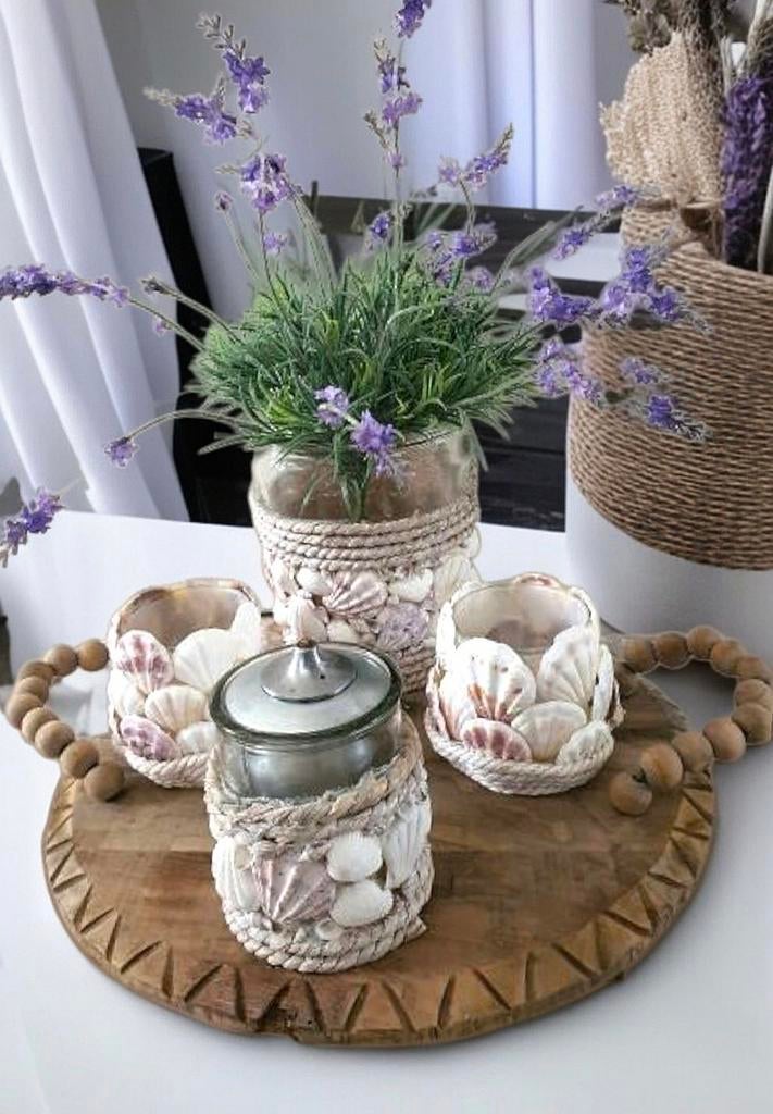 4 pcs rivièra maison shell holders & kunst lavendel & tray, Huis en Inrichting, Woonaccessoires | Overige, Ophalen of Verzenden