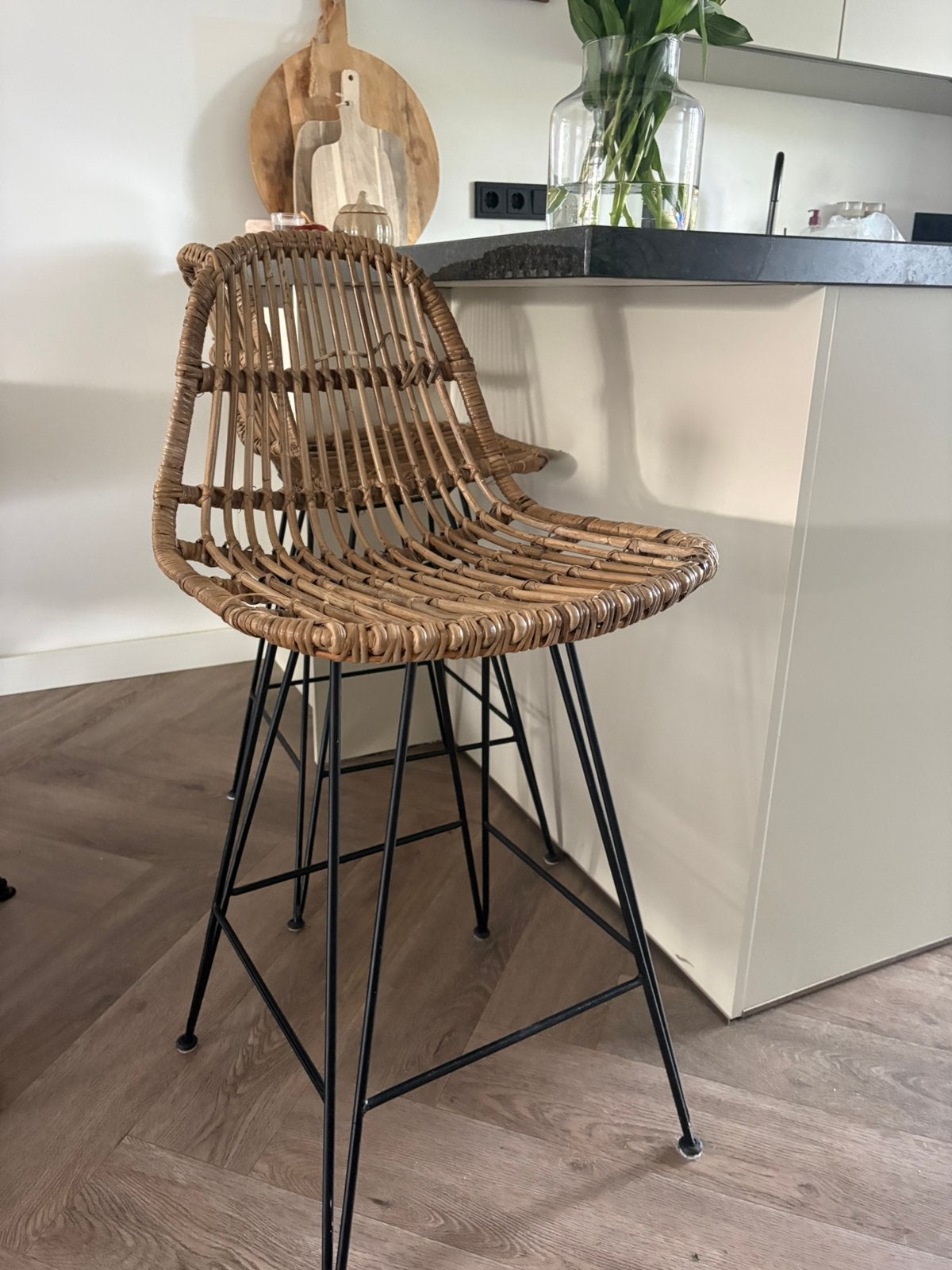Rotan barkrukken 2 stuks, Huis en Inrichting, 2 krukken, Ophalen, Zo goed als nieuw, 60 tot 90 cm