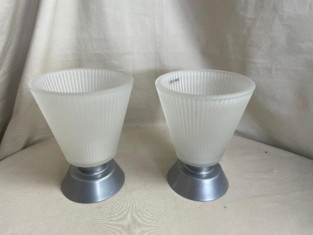 2 vintage Ikea hanglampen met geribbeld glas jaren 90, Gebruikt, Jaren 90, Ophalen of Verzenden, Glas