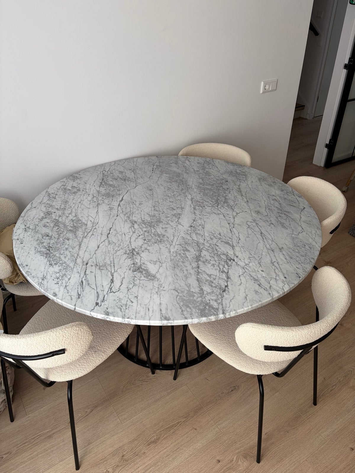 Ronde marmeren eettafel met metalen onderstel, Ophalen, 50 tot 100 cm, 100 tot 150 cm, Rond