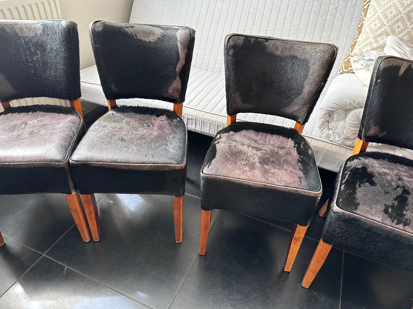 Eetkamerstoelen (6), Huis en Inrichting, Stoelen, Ophalen, Gebruikt, Zwart, Leer