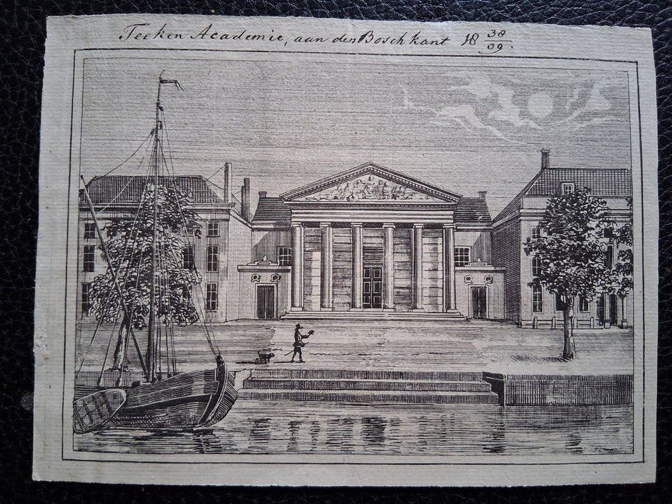 : Teeken Academie aan den Bosch kant 1839, 1800 - 1899, Architectuur, Ophalen of Verzenden, Met tekst