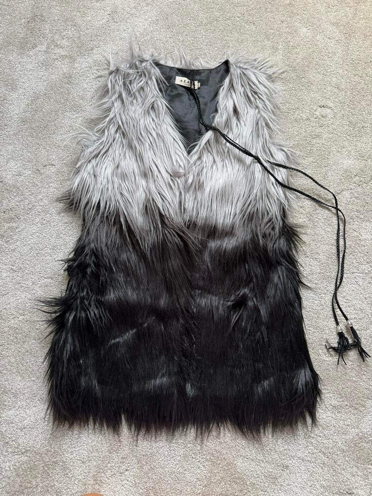 Zwart met grijze bont bodywarmer maat S, Kleding | Dames, Bodywarmers, Ophalen of Verzenden, Zo goed als nieuw, Maat 36 (S), Zwart
