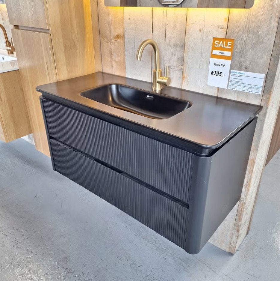 Badmeubel mat zwart ribbel showroommodel 100x50x46 nr498, Ophalen of Verzenden, Nieuw