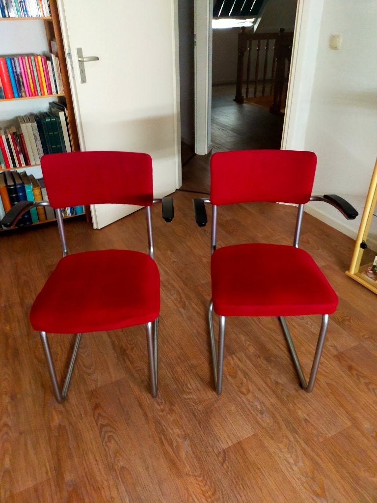 vintage buisframe stoelen, Ophalen, Gebruikt, Twee, Stof