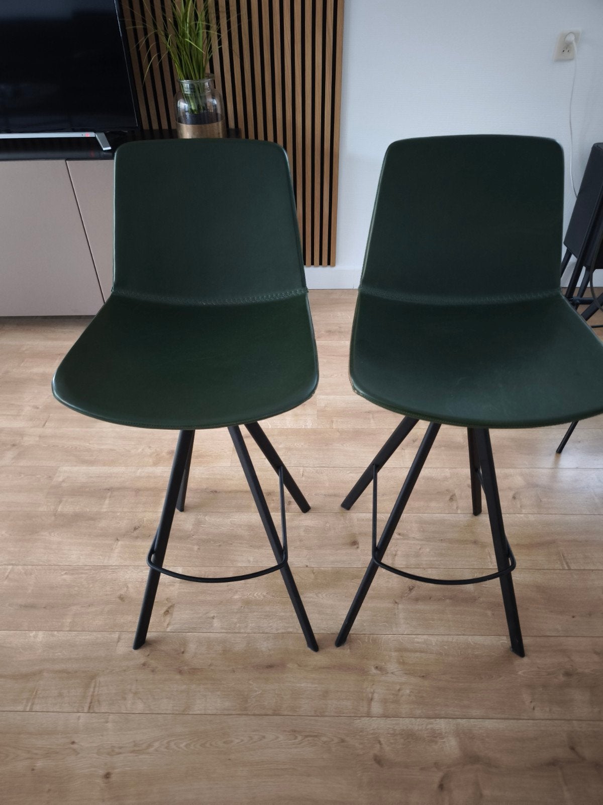 donker groene leren barstoelen, Ophalen, Gebruikt, 60 tot 90 cm, Leer