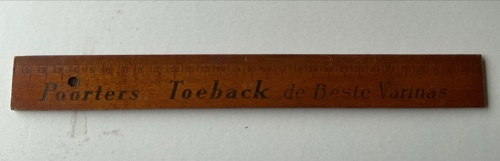 Antieke houten liniaal - Poorters Tabak reclame, Ophalen of Verzenden, Gebruikt, Overige typen
