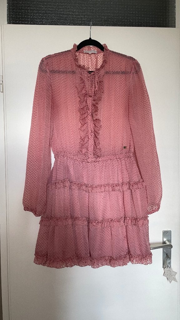 JOSH V oud roze ruffle stippen jurk dress mt L, Maat 42/44 (L), Ophalen of Verzenden, Zo goed als nieuw, Knielengte