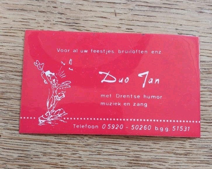 Sticker Duo Jan, Drentse humor muziek zang, omgeving Assen, Ophalen of Verzenden