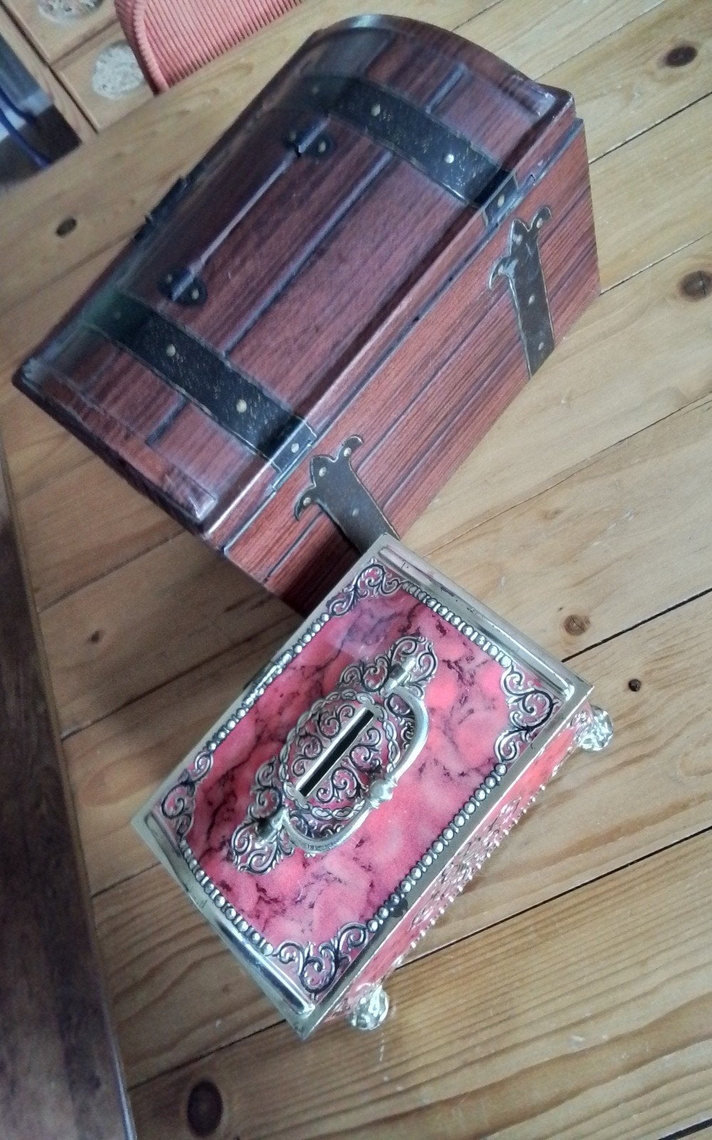 💐2 VINTAGE BLIKKEN -SCHATKISTEN, Verzamelen, Blikken, Ophalen of Verzenden, Gebruikt, Overige