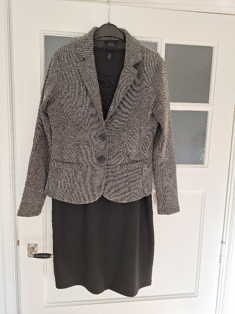 Zwarte jurk met kant XL zwsrt/wit jasje 40, Wit, Maat 46/48 (XL) of groter, Ophalen of Verzenden, Zo goed als nieuw