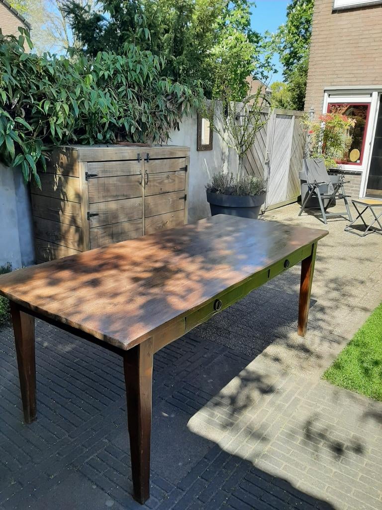 Robuuste Teak Eetkamertafe voorl 6 personen, Gebruikt, Landelijk, Robuust, Koloniaal, Teakhout, 150 tot 200 cm